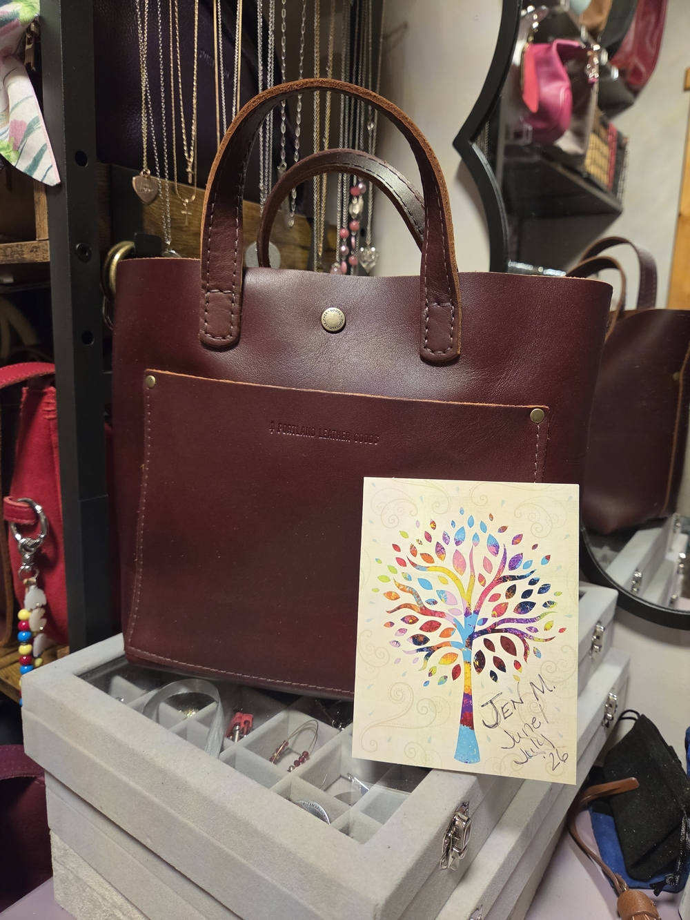 Portland Leather Mini Snap Crossbody Tote-Cognac